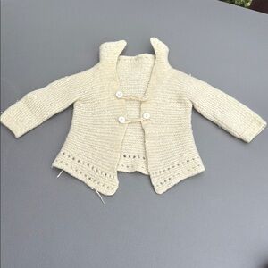 🍄0-6m Vintage handmade baby button loop wool knit Cozy Cream Kids cardigan